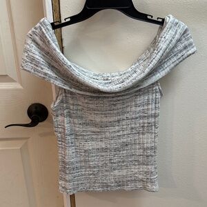 Express Gray Ribbed Knit Top